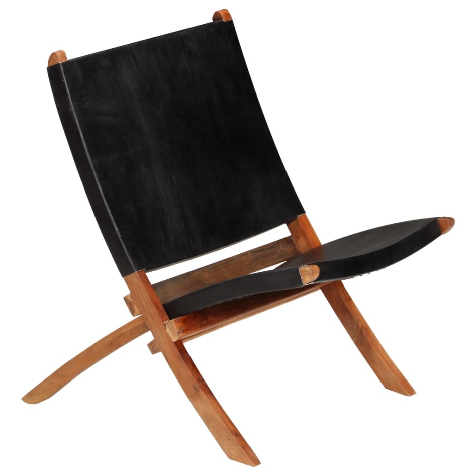 Silla de relax plegable de cuero auténtico