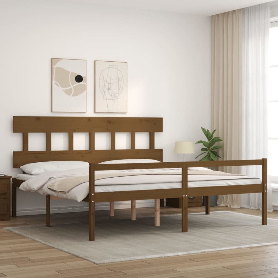 Cama personas mayores cabecero madera marrón miel 200x200