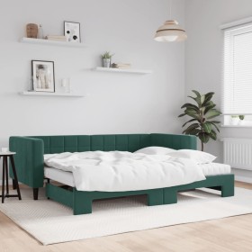 Sofá cama nido con colchón terciopelo verde oscuro 90x200