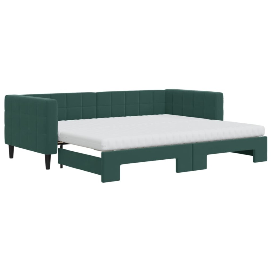 Sofá cama nido con colchón terciopelo verde oscuro 90x200