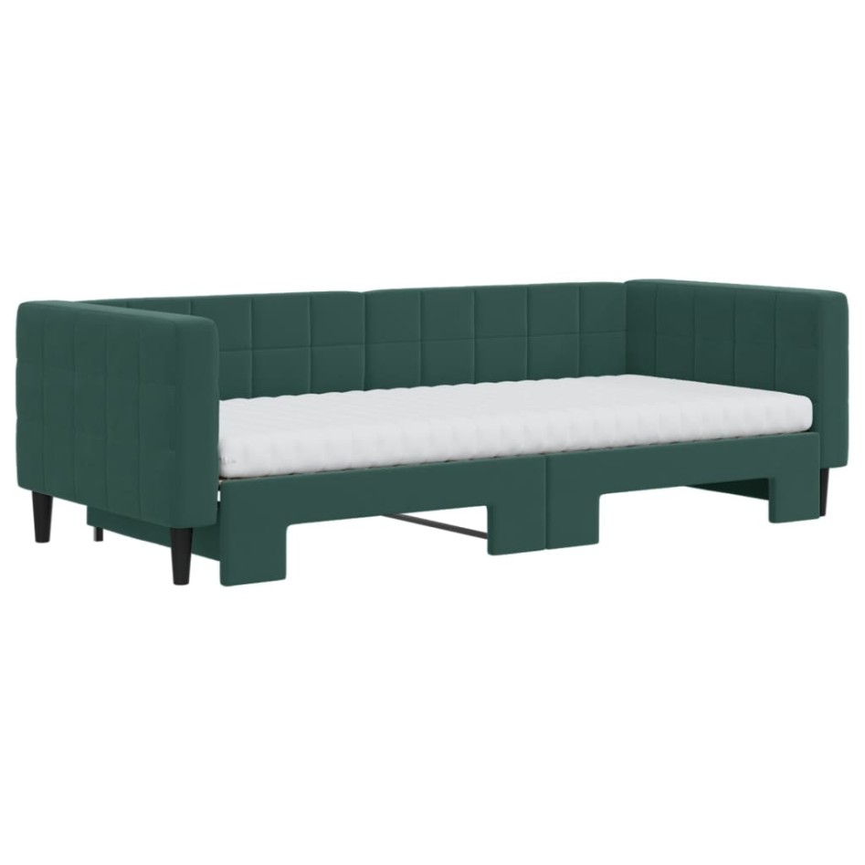 Sofá cama nido con colchón terciopelo verde oscuro 90x200