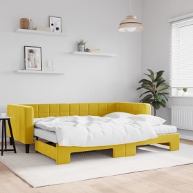 Sofá cama nido con colchón terciopelo amarillo 90x200