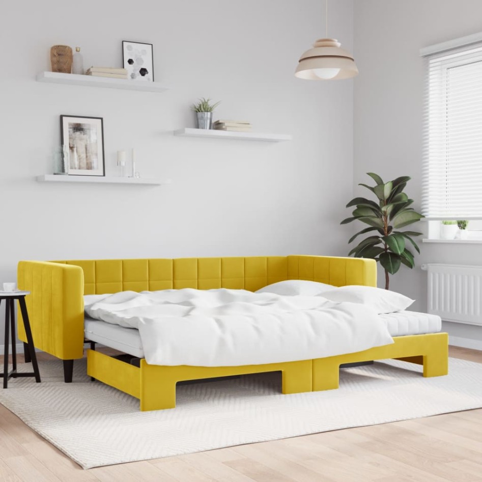 Sofá cama nido con colchón terciopelo amarillo 90x200