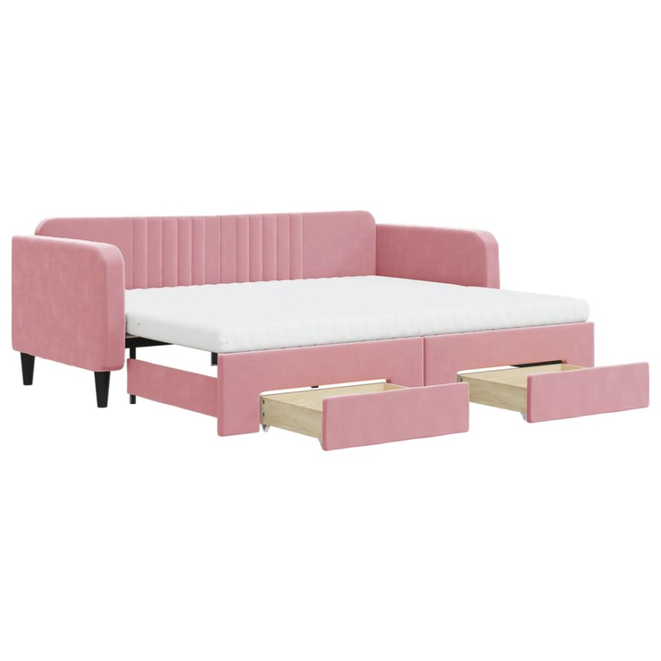 Sofá cama nido con cajones terciopelo rosa 90x200