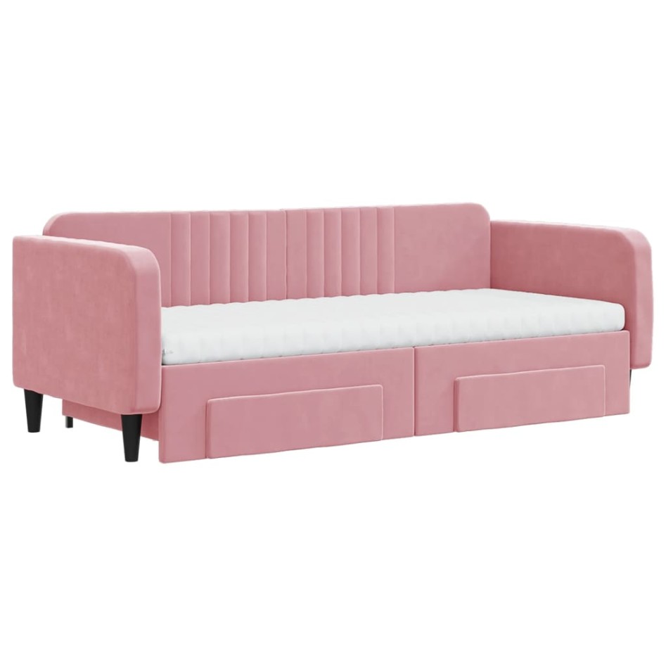 Sofá cama nido con cajones terciopelo rosa 90x200