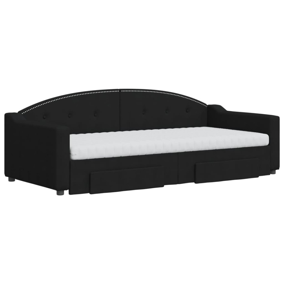 Sofá cama nido con cajones tela negro 90x200