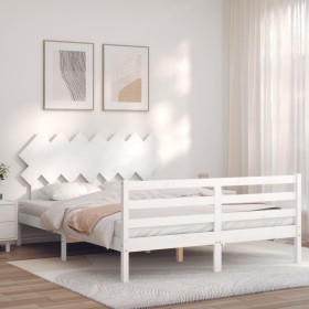 Estructura de cama con cabecero madera maciza blanco 140x190