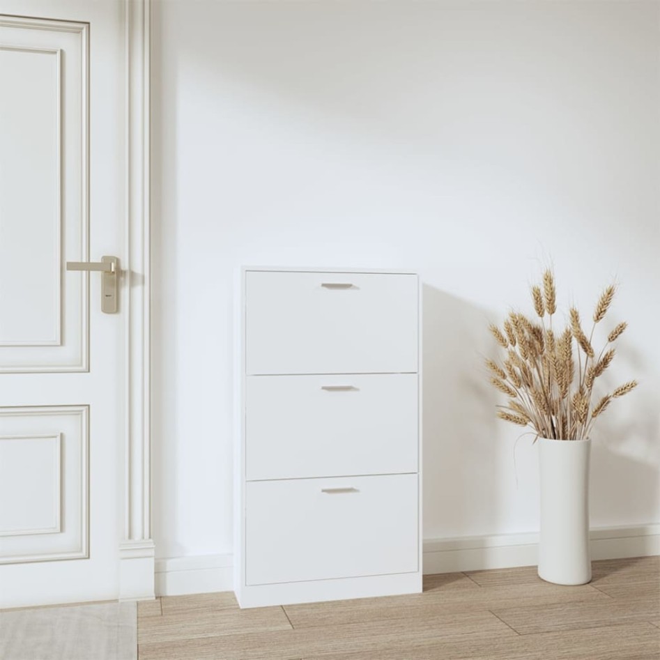 Mueble zapatero madera contrachapada blanco 59x17x108