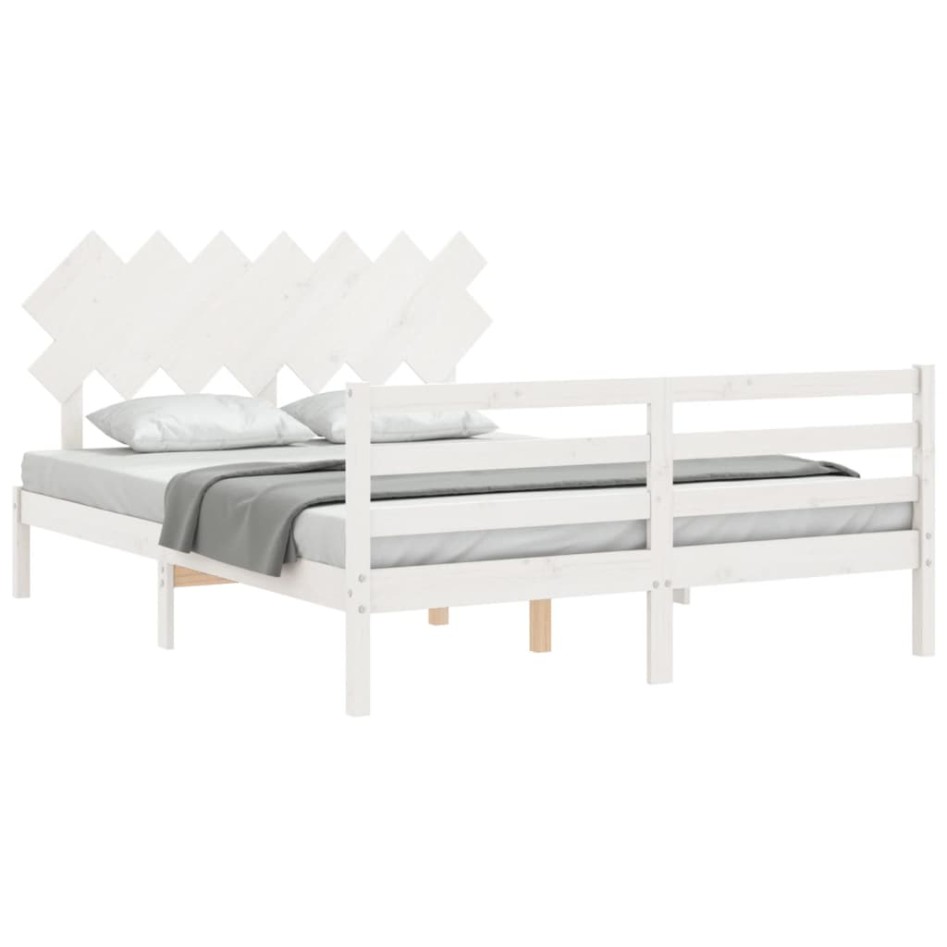 Estructura de cama con cabecero madera maciza blanco 140x190