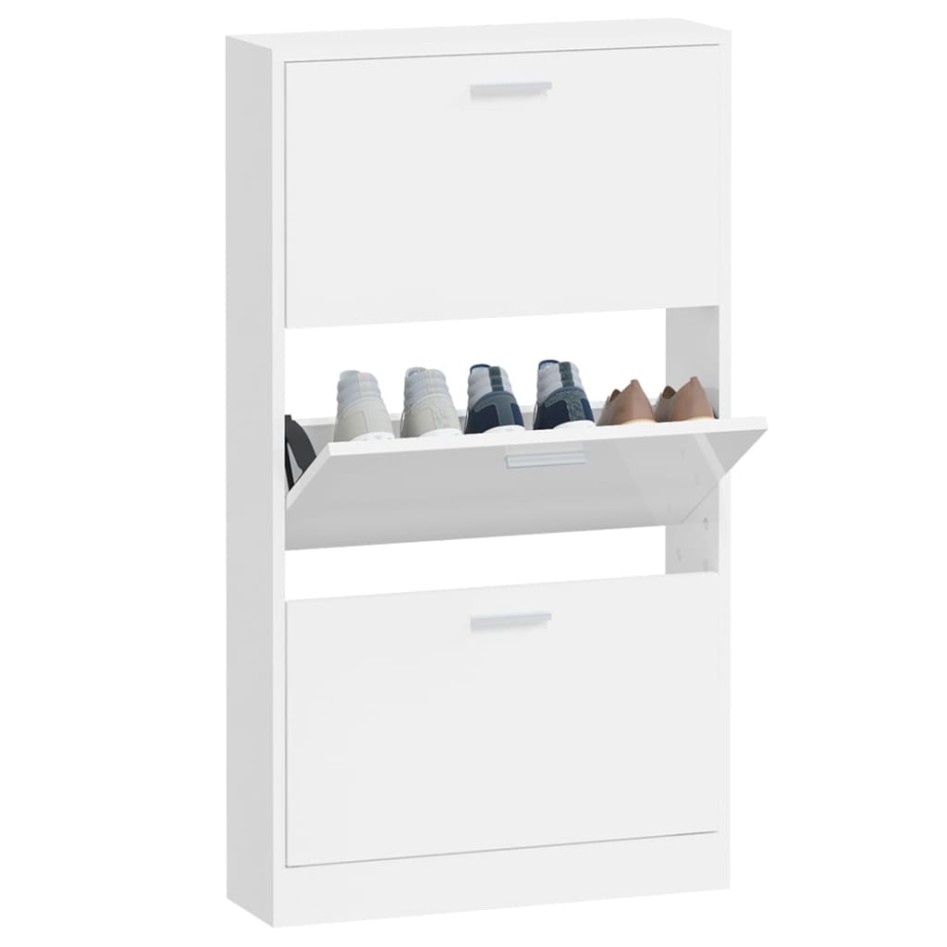 Mueble zapatero madera contrachapada blanco brillo 59x17x108