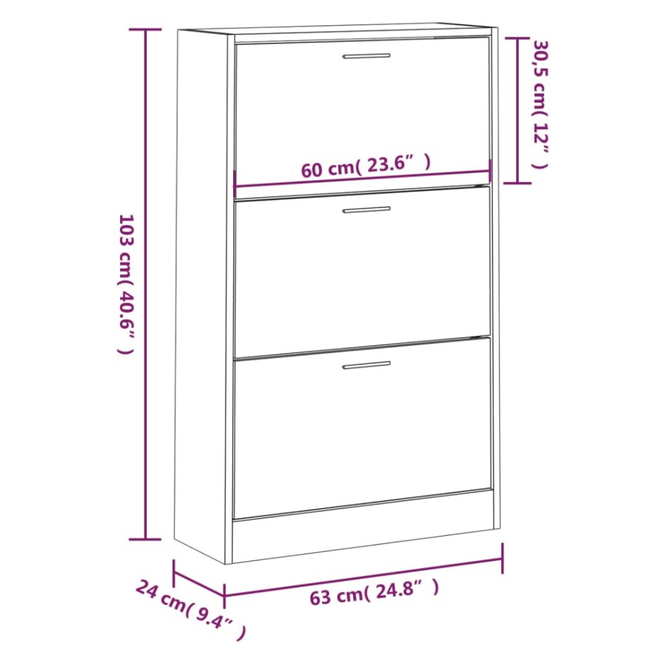 Mueble zapatero madera contrachapada gris hormigón 63x24x103