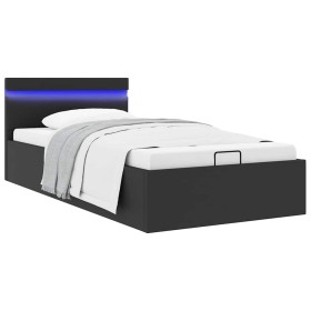 Cama hidráulica almacenaje LED sin colchón negro 100x200