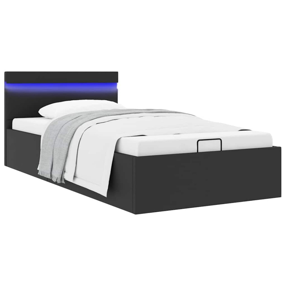 Cama hidráulica almacenaje LED sin colchón negro 100x200
