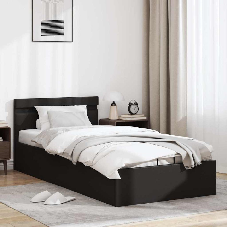 Cama hidráulica almacenaje LED sin colchón negro 100x200