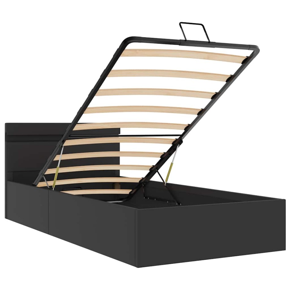 Cama hidráulica almacenaje LED sin colchón negro 100x200
