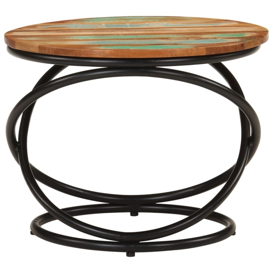 Mesa de centro madera maciza reciclada y acero Ø50x40