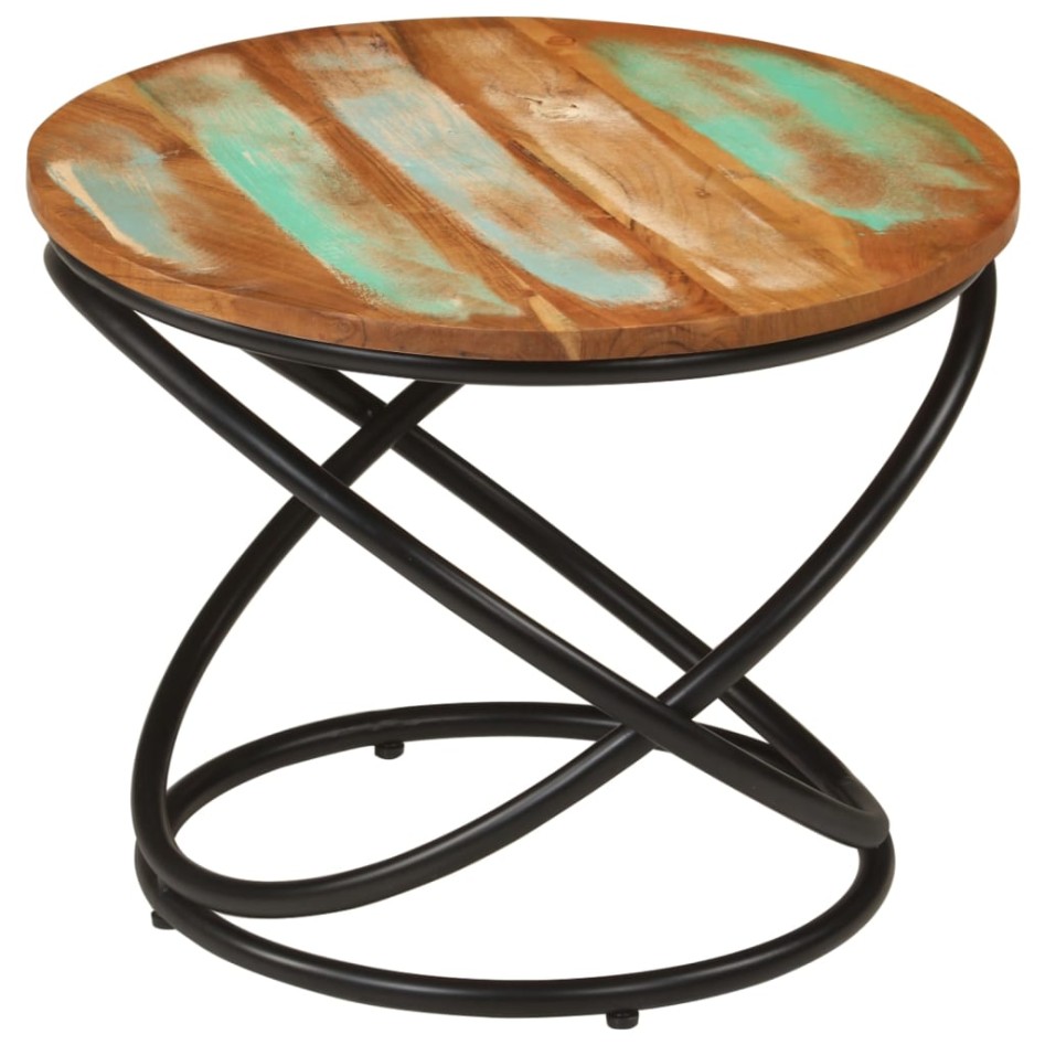Mesa de centro madera maciza reciclada y acero Ø50x40
