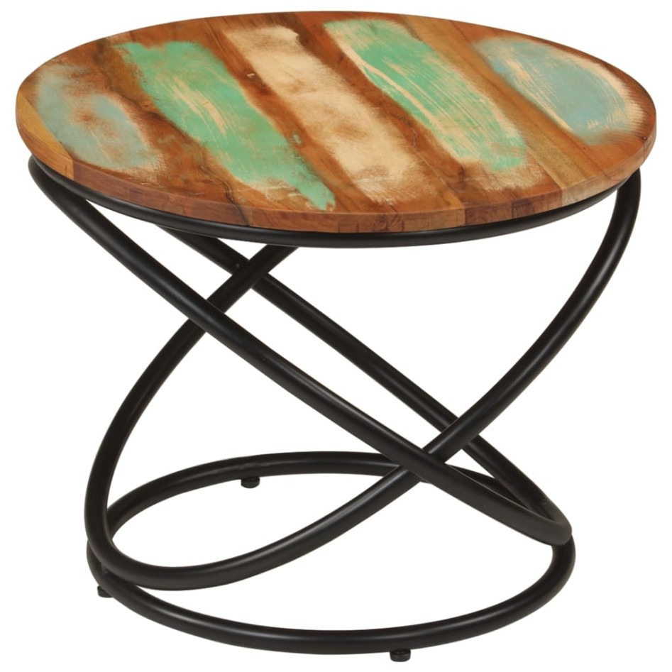 Mesa de centro madera maciza reciclada y acero Ø50x40