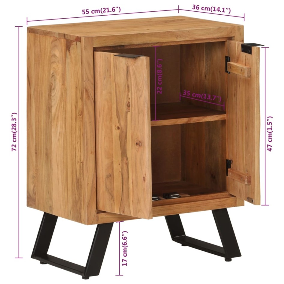 Aparador con 2 puertas de madera maciza de acacia 55x36x72