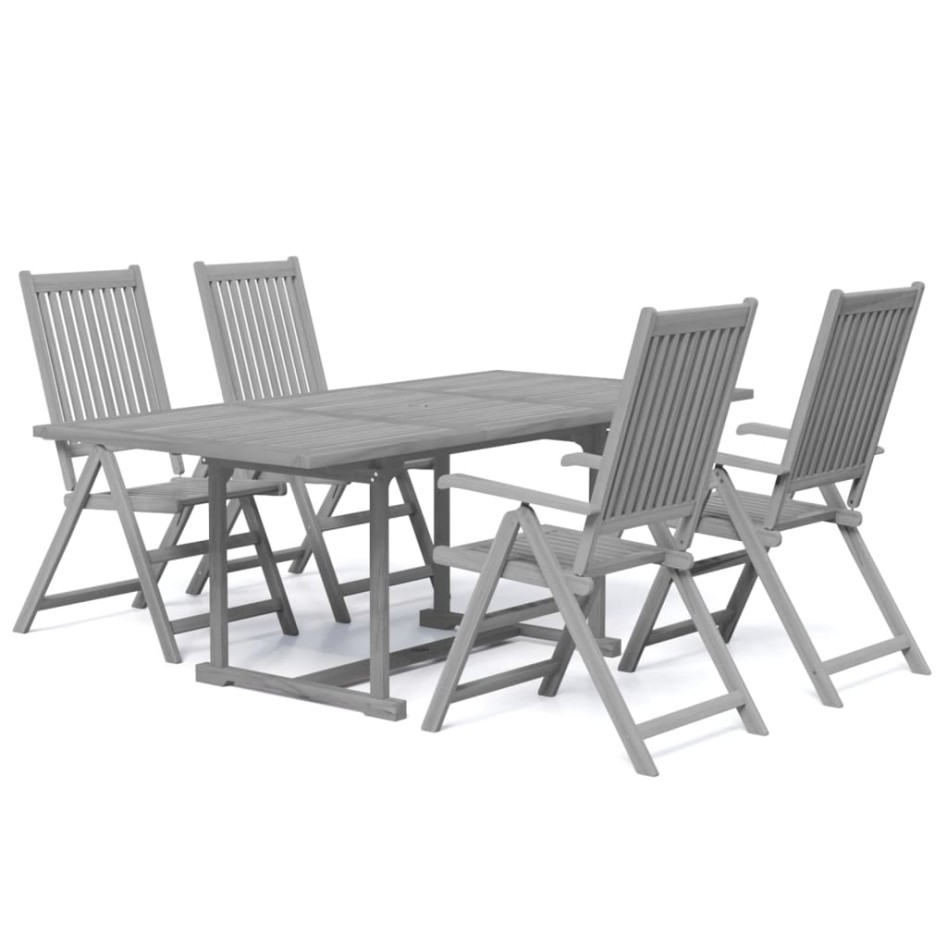 Juego de comedor de jardín 5 piezas madera maciza de