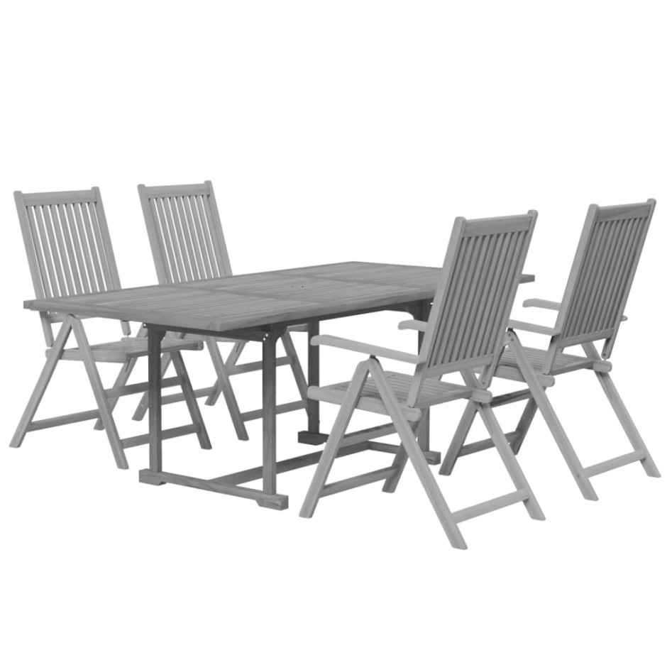 Juego de comedor de jardín 5 piezas madera maciza de