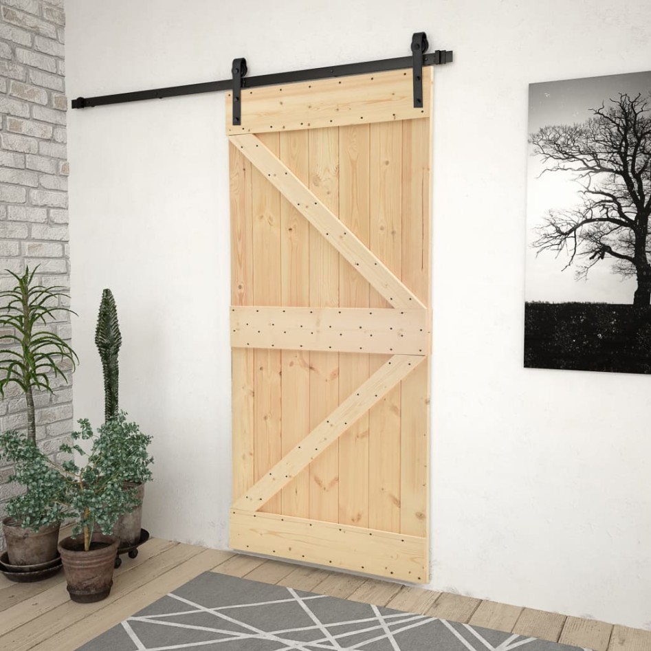 Puerta corredera con herrajes madera maciza de pino 100x210