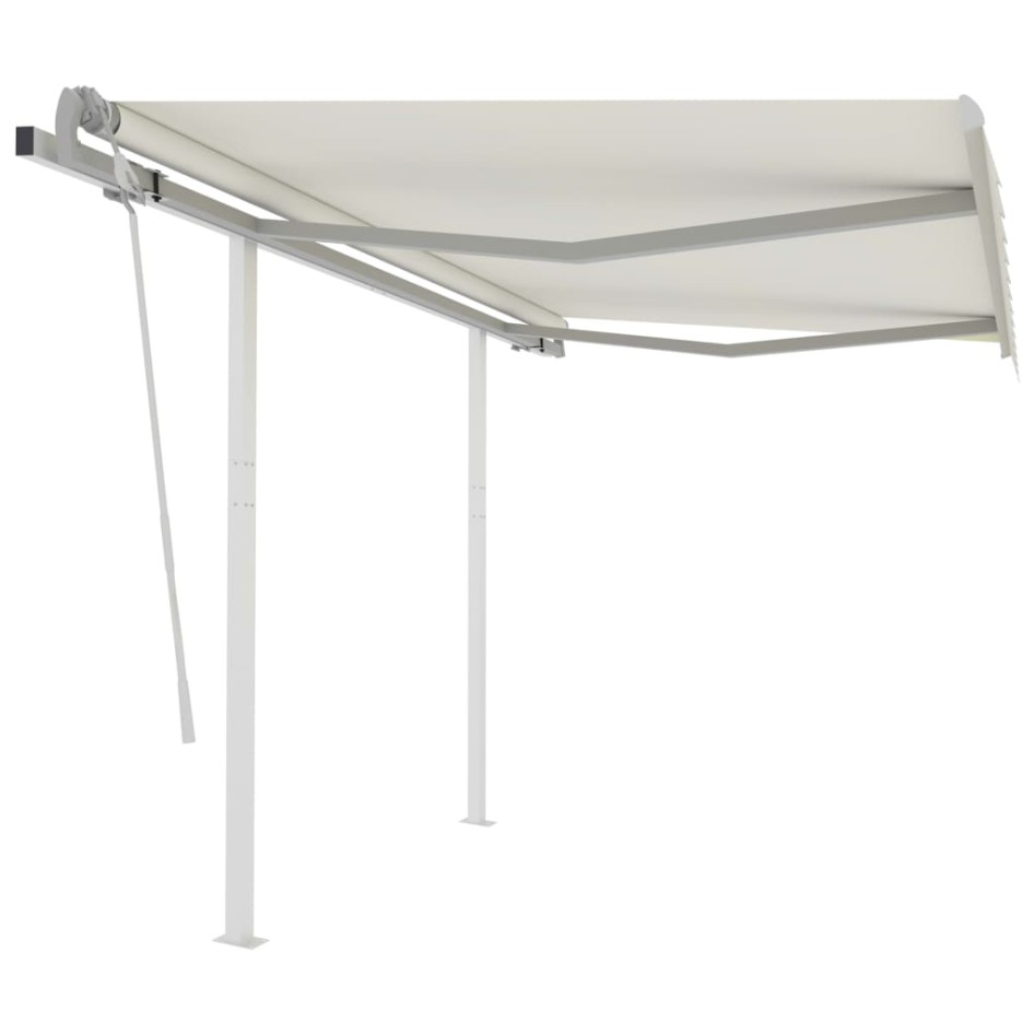 Toldo retráctil manual con postes crema 3,5x2,5