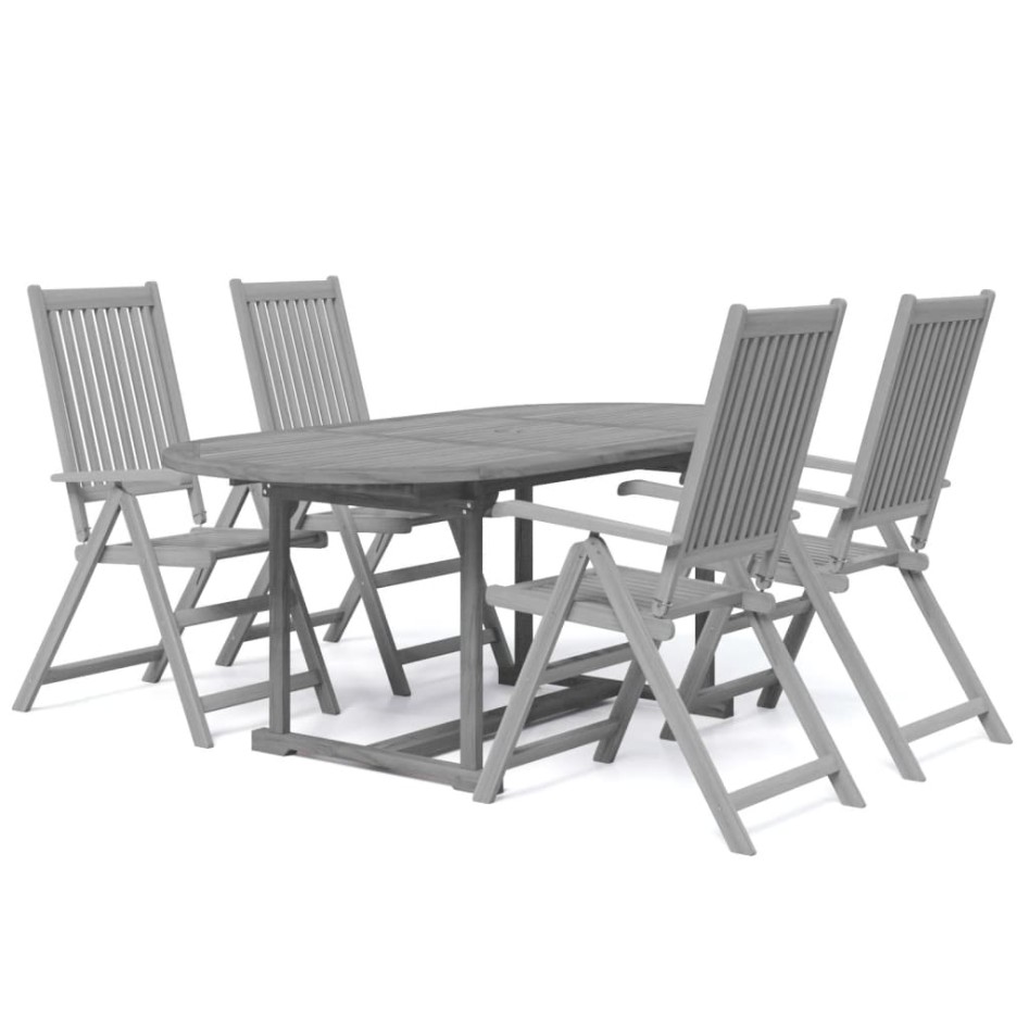 Juego de comedor de jardín 5 piezas madera maciza de