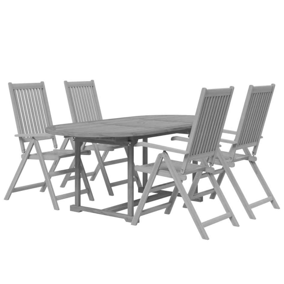 Juego de comedor de jardín 5 piezas madera maciza de