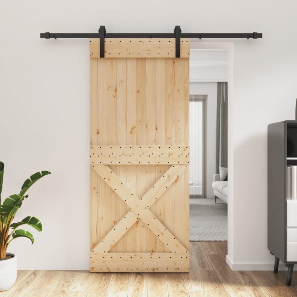 Puerta corredera con herrajes madera maciza de pino 90x210