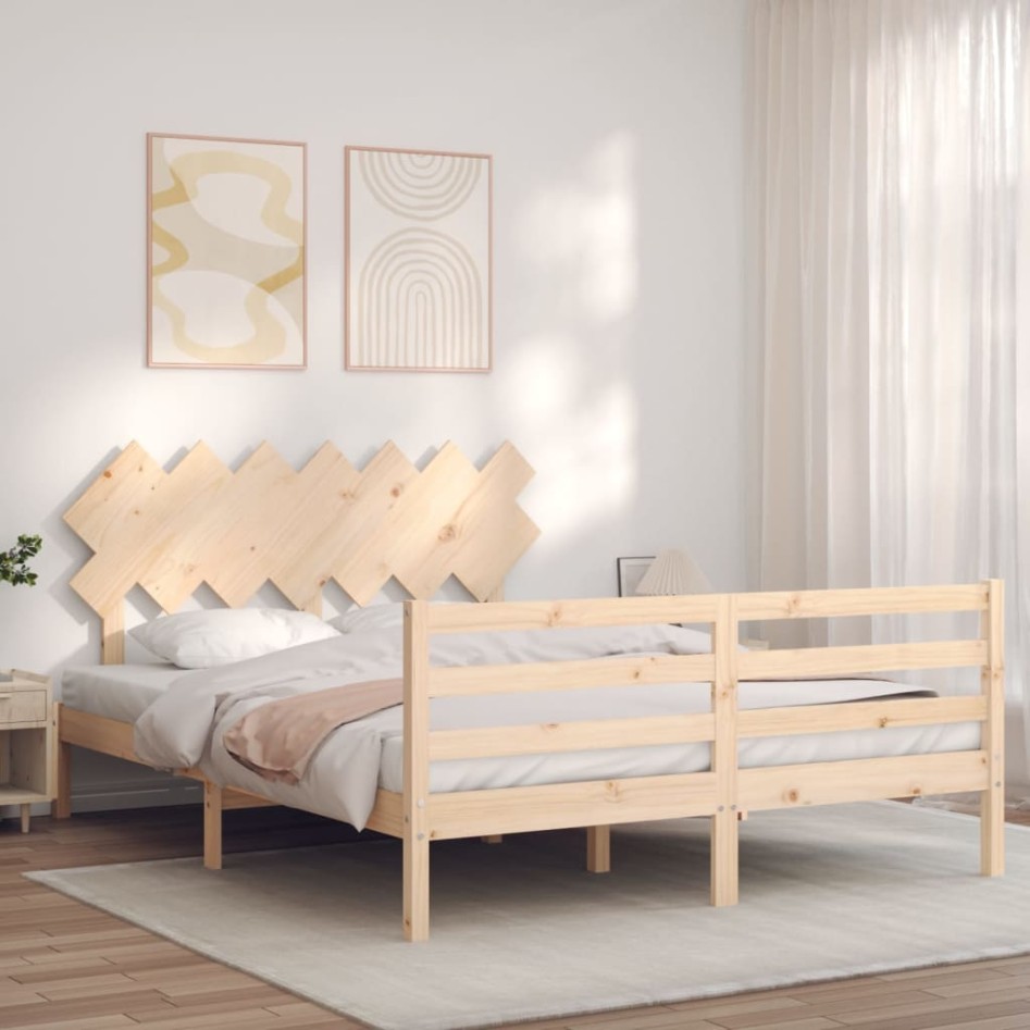 Estructura de cama con cabecero madera maciza 140x200