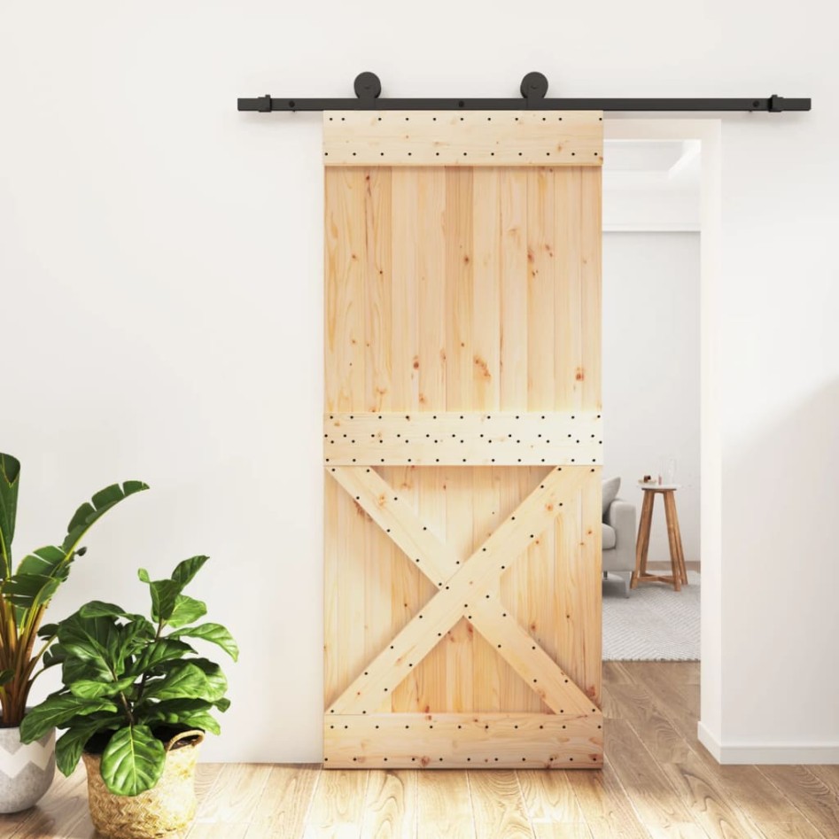 Puerta corredera con herrajes madera maciza de pino 90x210