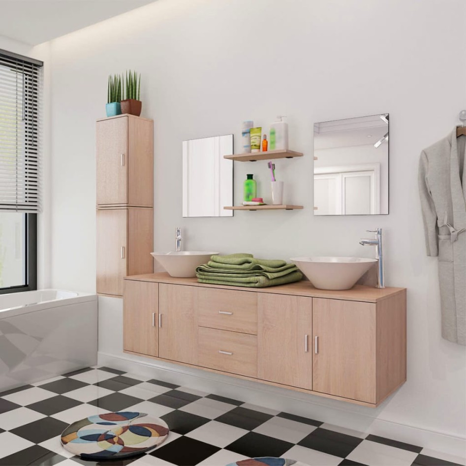 Conjunto de muebles de baño y lavabo 9 piezas