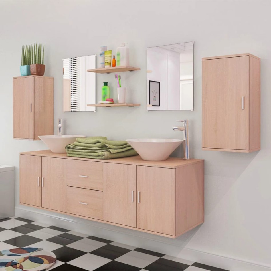 Conjunto de muebles de baño y lavabo 9 piezas