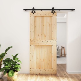 Puerta corredera con herrajes madera maciza de pino 90x210