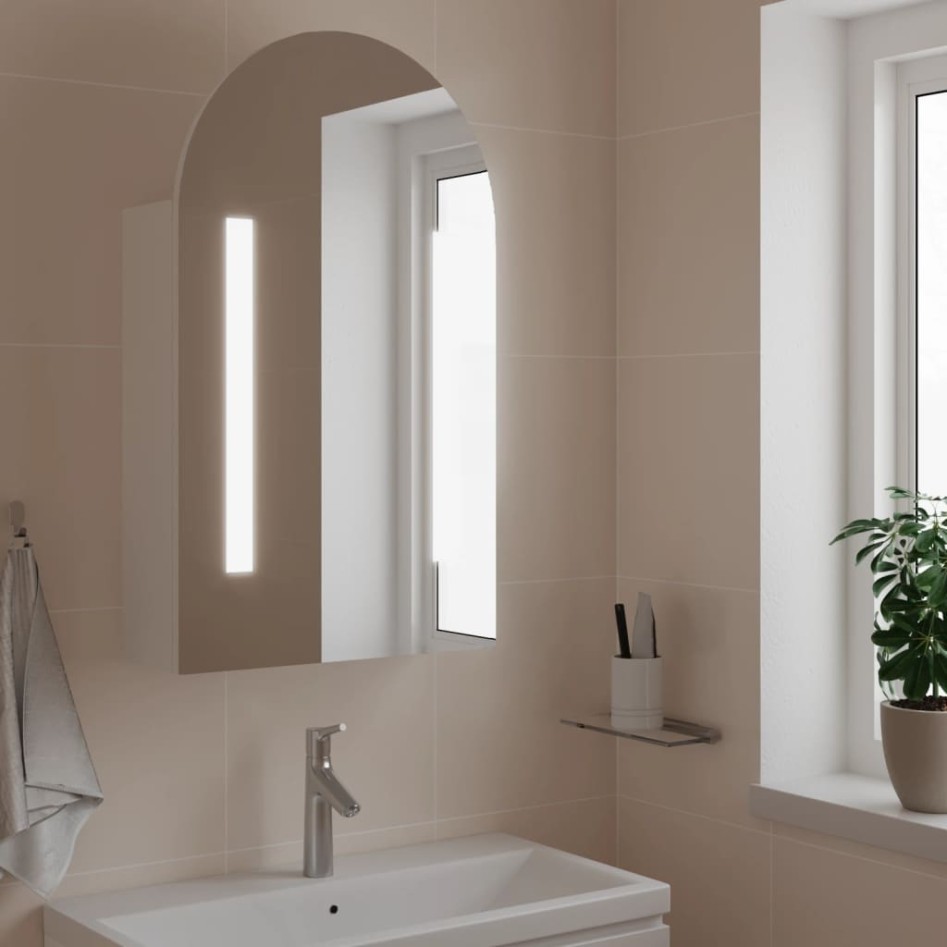 Mueble de baño con espejo arqueado y luz LED blanco 42x13x70