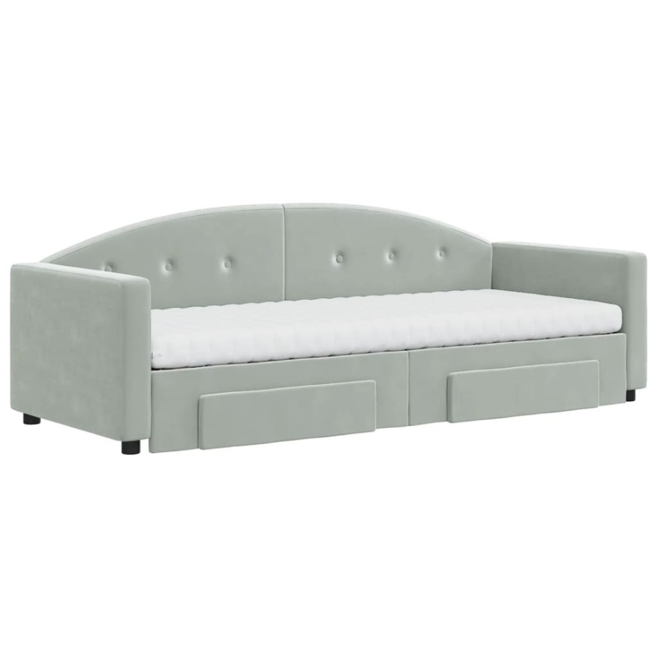 Sofá cama nido con cajones terciopelo gris claro 80x200