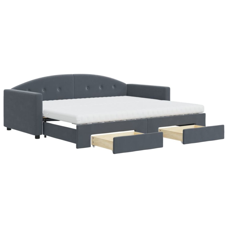 Sofá cama nido con cajones terciopelo gris oscuro 90x190