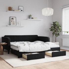 Sofá cama nido con cajones terciopelo negro 90x190