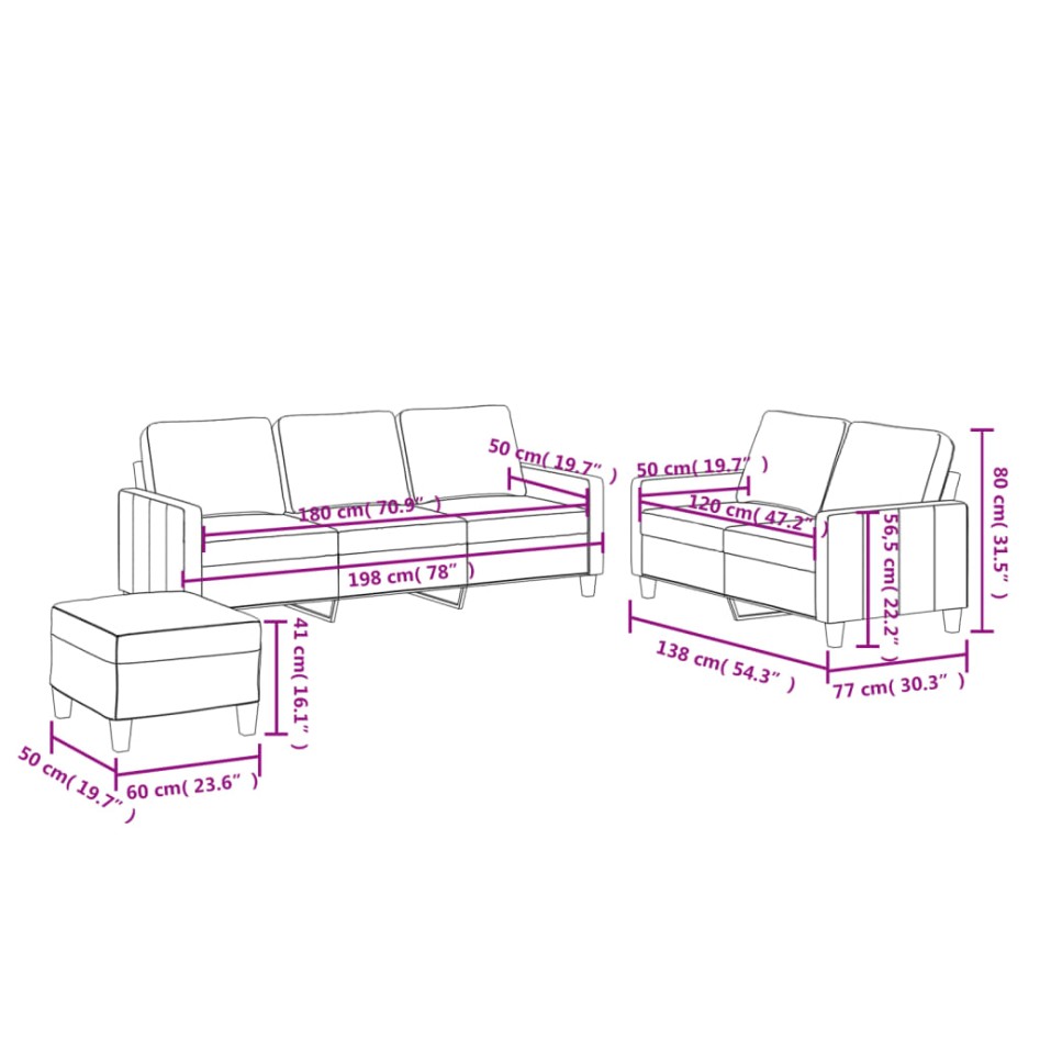 Juego de sofás con cojines 3 piezas cuero sintético