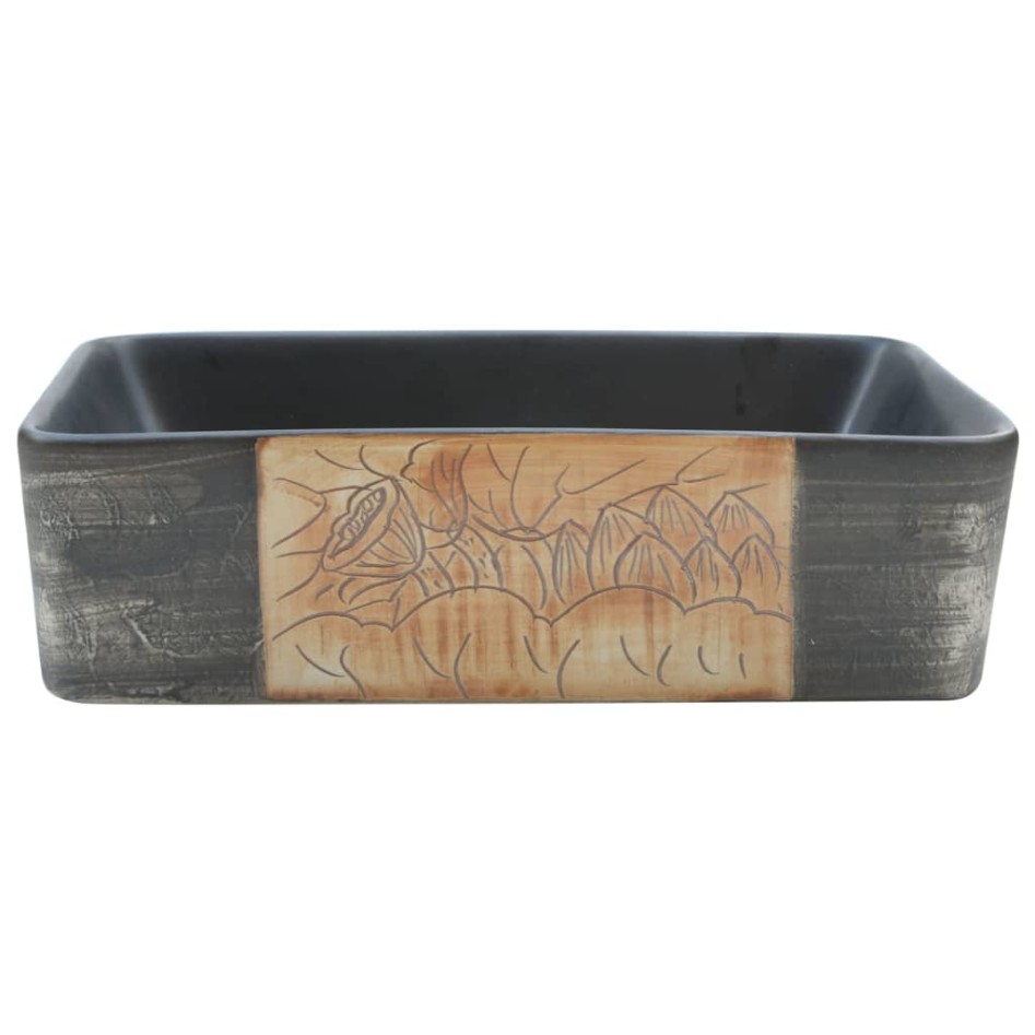 Lavabo encimera rectangular cerámica negro marrón 46x35,5x13