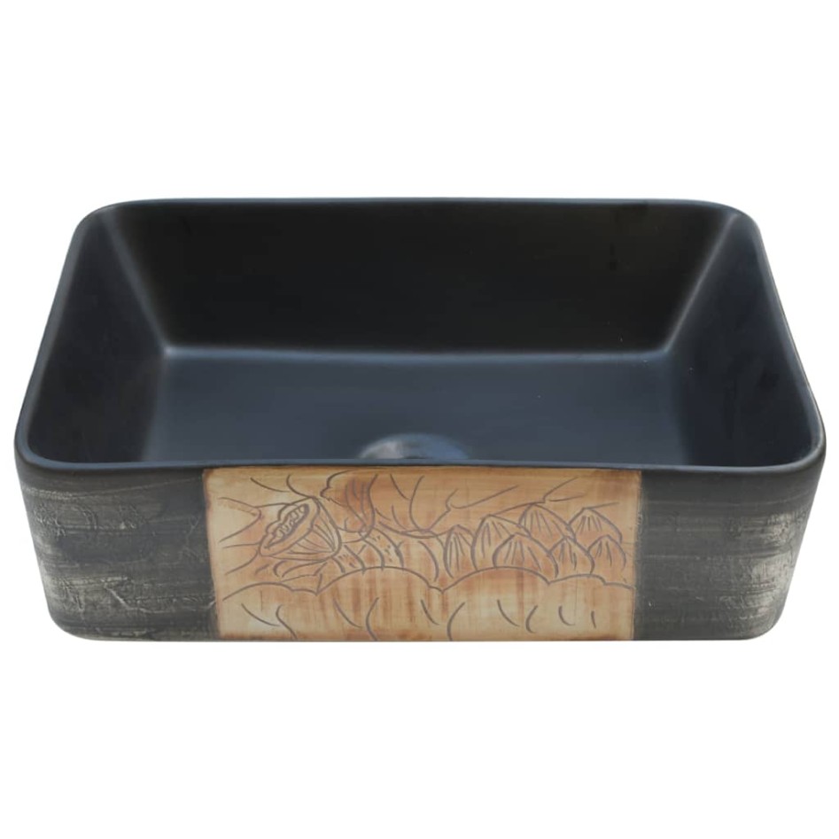 Lavabo encimera rectangular cerámica negro marrón 46x35,5x13