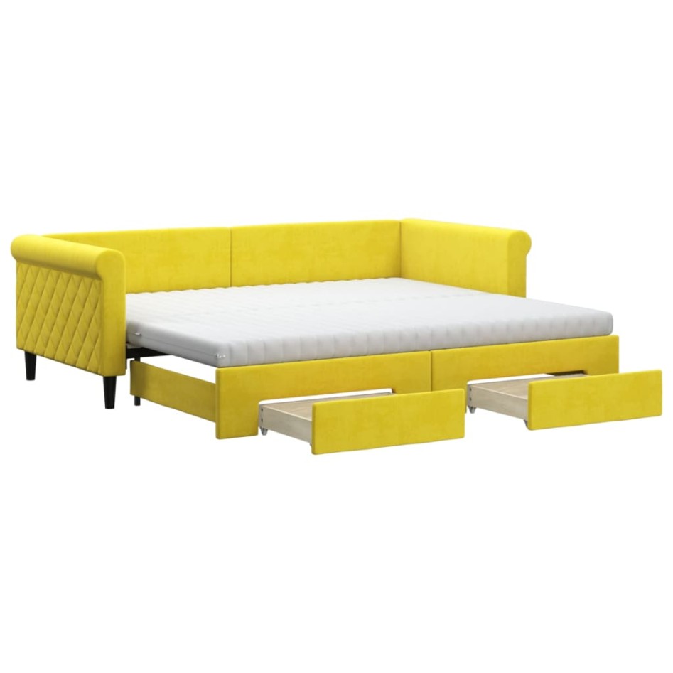 Sofá cama nido con cajones terciopelo amarillo 90x200