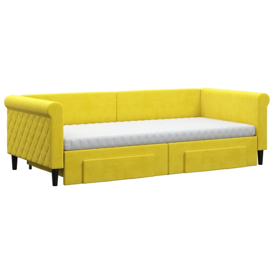 Sofá cama nido con cajones terciopelo amarillo 90x200