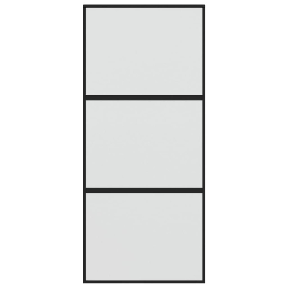 Puerta corredera vidrio templado y aluminio negra 90x205