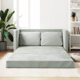 Sofá cama de suelo 2 en 1 terciopelo gris claro 122x204x55