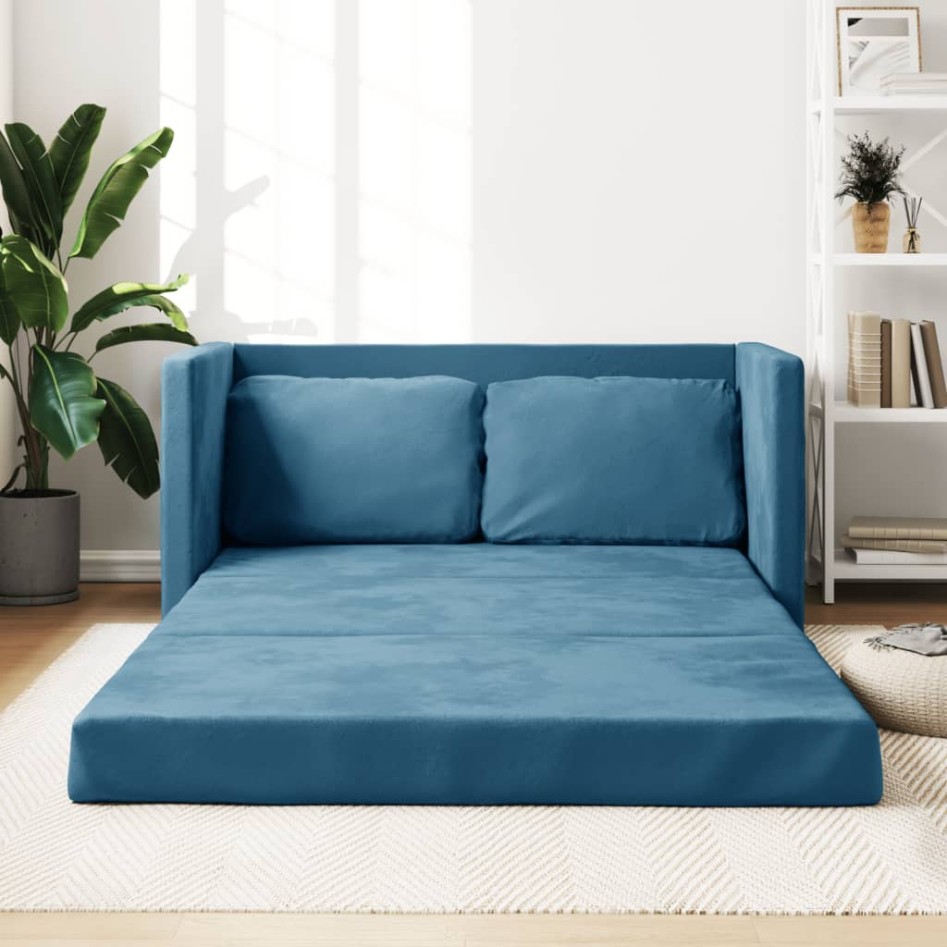 Sofá cama de suelo 2 en 1 terciopelo azul 122x204x55