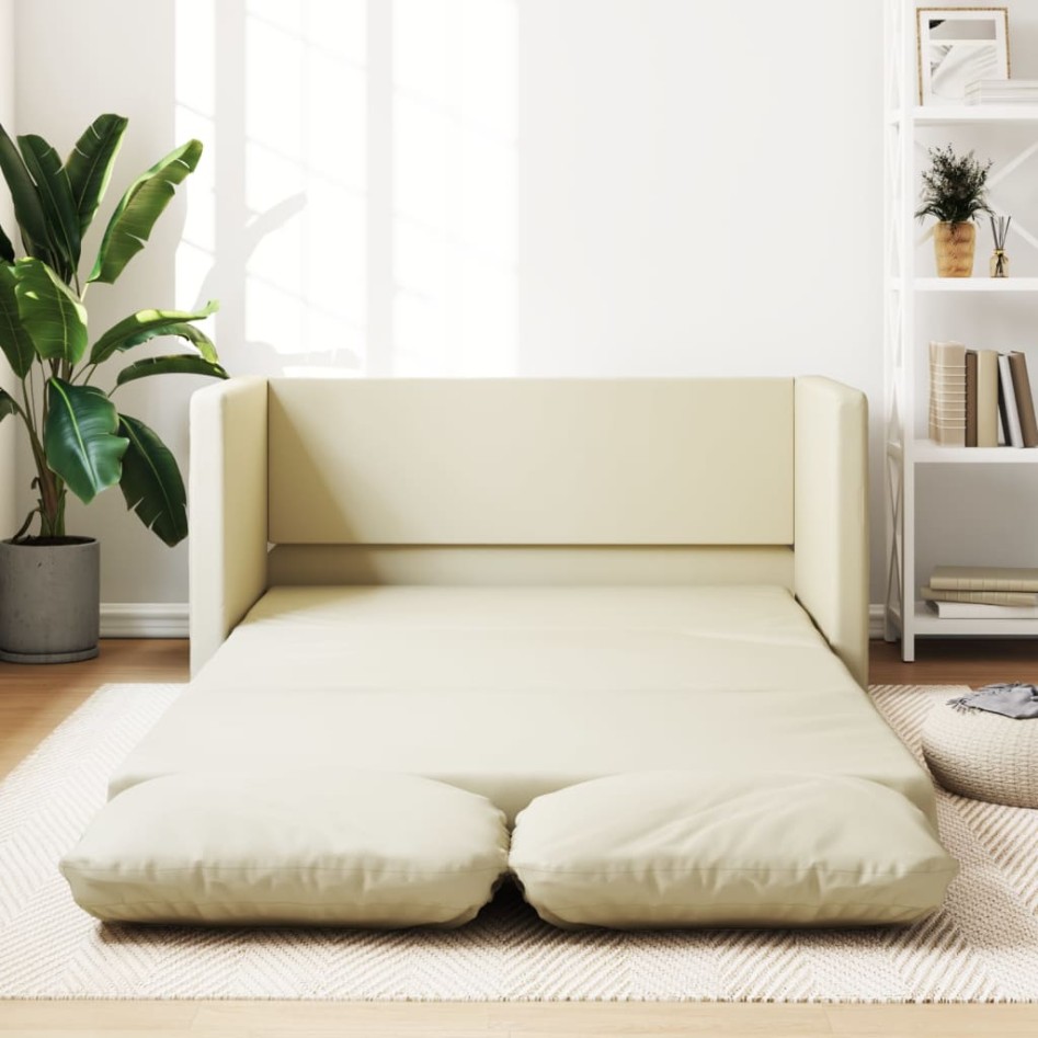 Sofá cama de suelo 2 en 1 cuero sintético crema 112x174x55