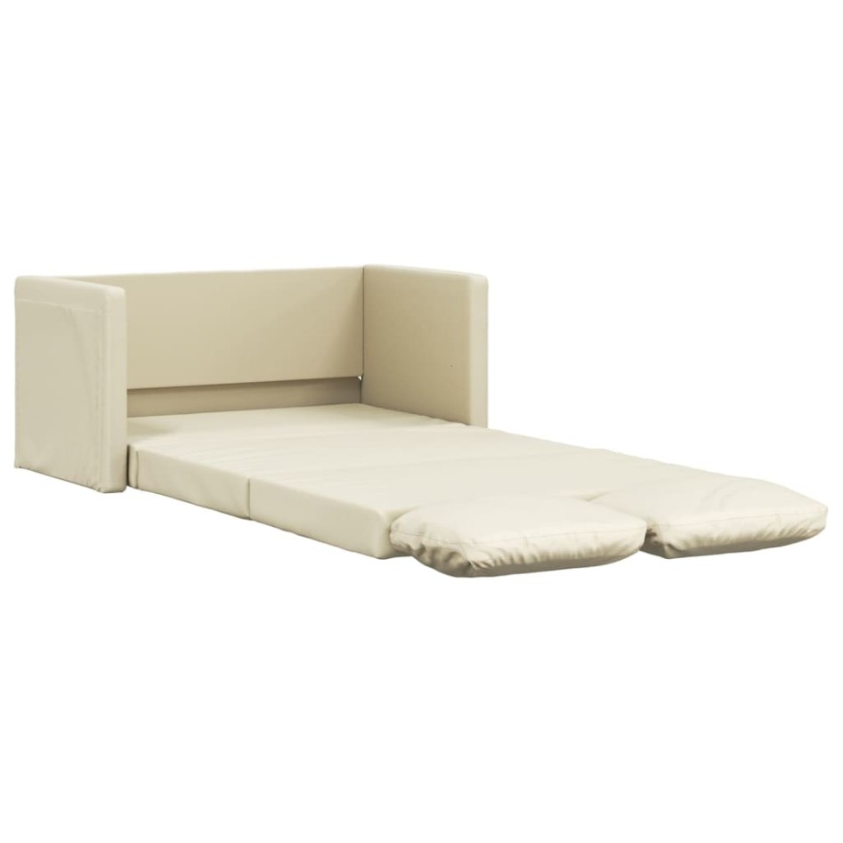 Sofá cama de suelo 2 en 1 cuero sintético crema 112x174x55