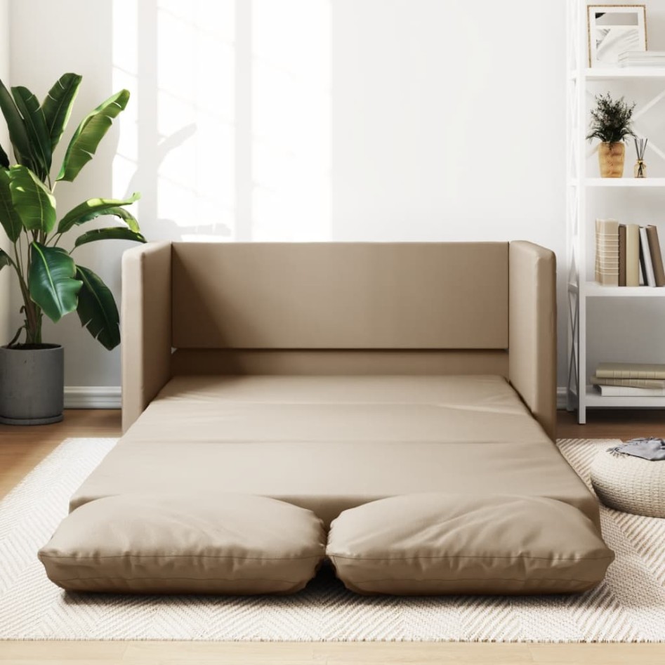Sofá cama suelo 2 en 1 cuero sintético capuchino 112x174x55